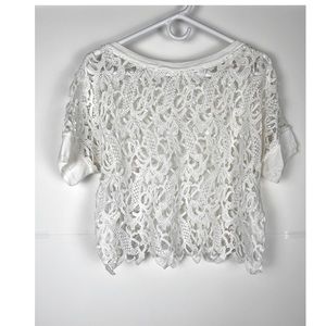 Zara Collection W&B White Crochet Lace Cropped  Blouse Top Size M